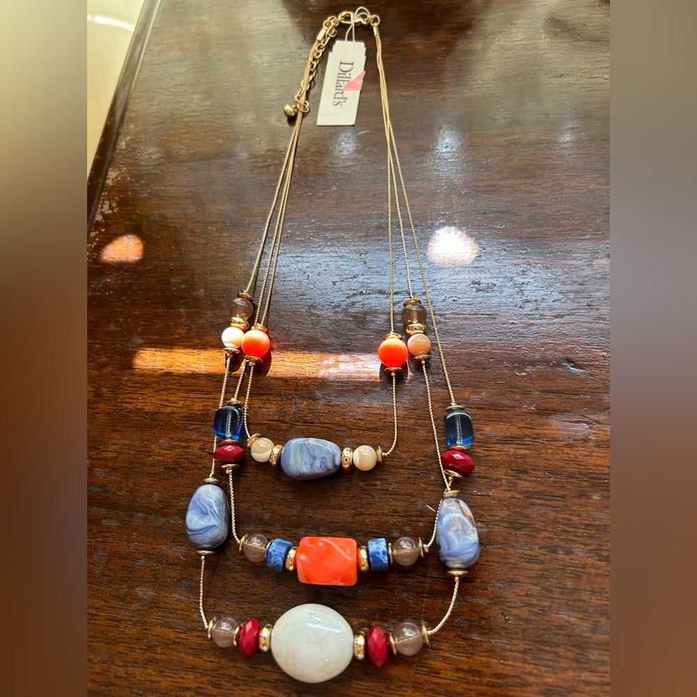 Dillard’s Multicolor Beaded Necklace w/3 Strands Gold NWT